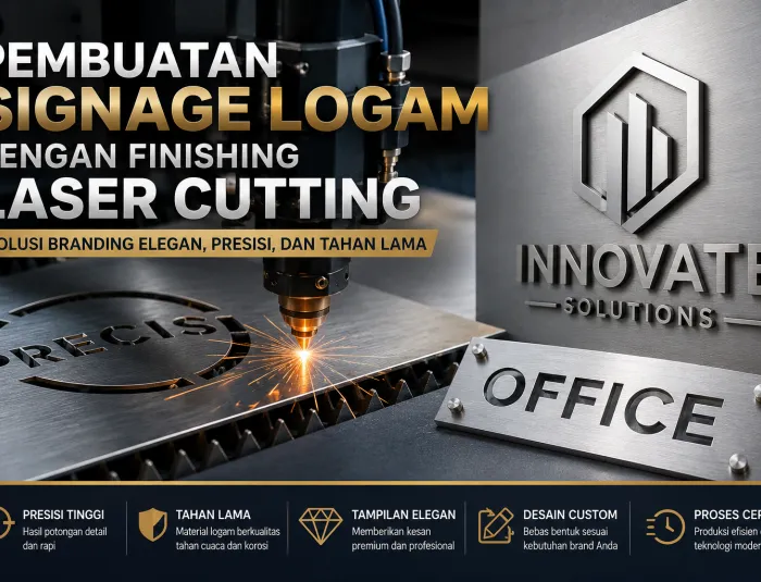 Pembuatan Signage Logam dengan Finishing Laser Cutting