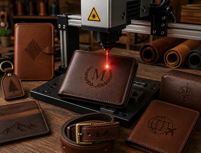 Personalisasi Dompet Kulit Laser Marking